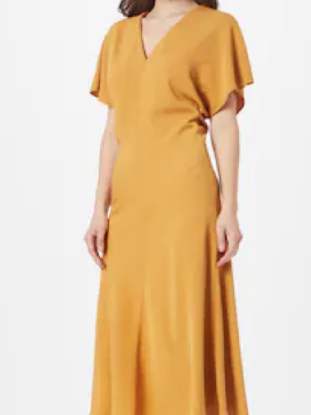 Vanessa Bruno Mustard V-Neck Flutter Sleeve Maxi Dress